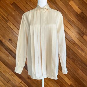 Vintage Cream Silk Pleated Blouse